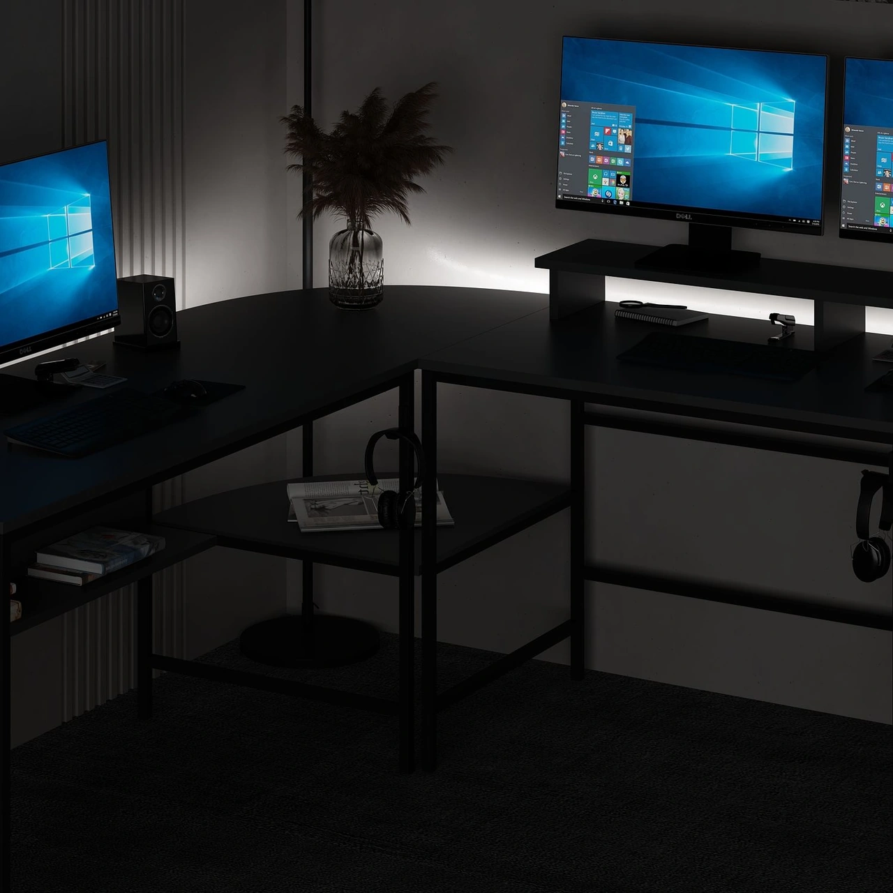 Minar Greta Rgb Led Işıklı L Köşe Çalışma Masası - Antrasit Beyaz