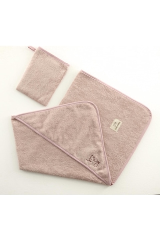 Bambu Antibakteriyel Bebek Nakışlı Havlu Kundak 75x75 Ve Kese Pembe
