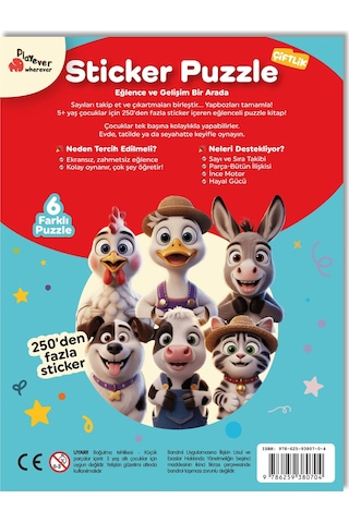 Playever Sticker Puzzle - Çiftlik, Çıkartmalı Yapboz Etkinlik Kitabı