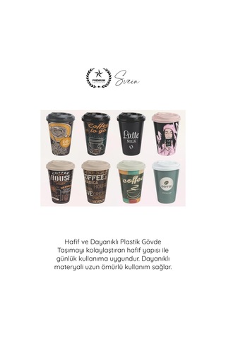Bardak Renkli Desenli Kapaklı Plastik Çay Kahve Bardağı 2 Li Set 500 Ml Taşınabilir İçecek Kupası S Diğer
