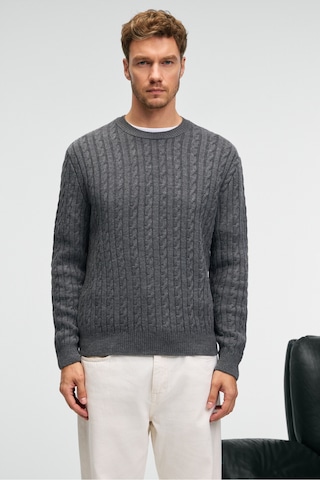 VINTLACE Erkek Yuvarlak Yaka Saç Örgü Desenli Regular Fit Triko Antrasit Kazak