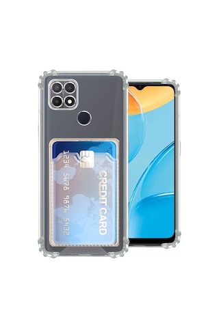 Kvy Oppo A15 Kamera Korumalı Kartlıklı Setra Şeffaf Silikon Kılıf