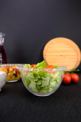 Digithome Papatya Boncuklu 2 Li Yuvarlak Cam Çerezlik Lokumluk Salata Servis Kase Seti 14 Cm Sur-06 C320.049