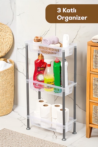 Porsima 5197 3 Katlı Raf - Çok Amaçlı 3 Katlı Evye Altı Düzenleyici Dolap Içi Tezgah Altı Organizer Şeffaf