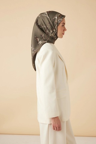 Maisa Cevlan Mulberry İpek Eşarp 90 90 Cm - Zeytin Yeşili 3175