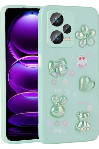 Xiaomi Redmi Note 12 4g Kılıf Kabartma Figürlü Parlak Zore Toys Silikon Kapak Light Green