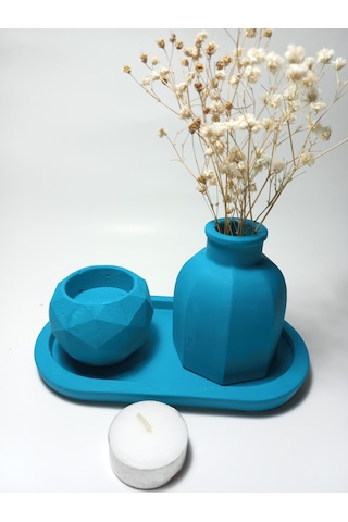 Geometrik Mumluk Ve Vazo Dekoratif Tabaklı Set Random Çok Renkli