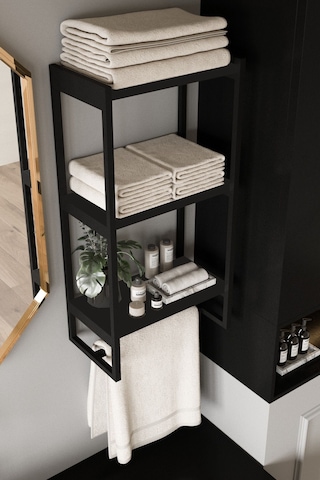 Aju Havluluk Duvar Rafı 3 Katlı Raf Banyo Mutfak Düzenleyici Modern Geniş Depolama Rafı Şık Havluluk Siyah