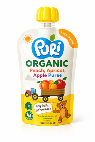 Organic %100 Organik Meyve Püresi Şeftali - Kayısı - Elma 100 G İlave Şekersiz