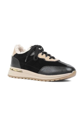 Kadın Siyah Vizon Bağcıklı Süet Deri Sneaker