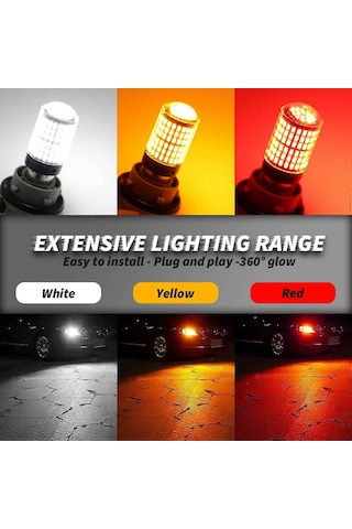 Xindoker 3156 T25 Sarı Led Fren Lambası, 3014-144smd 1500lm, 12v 24w, Ip68 Su Geçirmez, Plug & Play, 2 Adet Kutulu