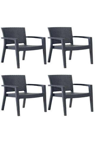 4'lü Set Antrasit Rattan Victor Kollu Sandalye Koltuk