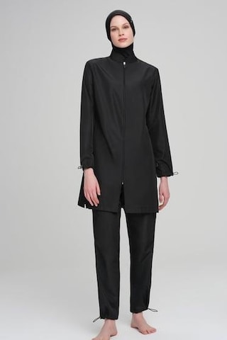 Haşema 6026 Siyah Dokuma 5 Parça Tesettür Mayo Takımı Çok Renkli