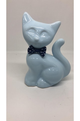 Lebron Masaüstü Dekoratif Seramik Kedi Objesi Mavi
