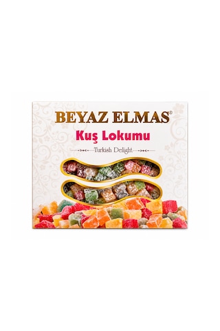 Beyaz Elmas Kuş Lokumu 350 Gr - Geleneksel Türk Lokumu - Karışık Meyve Aromalı İkramlık Lokum