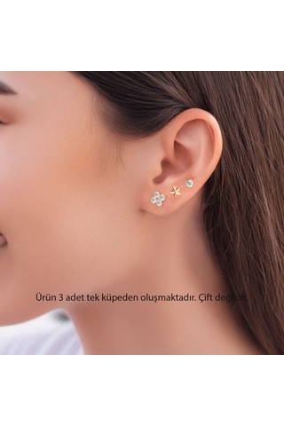 İndigo Takı Defne Yıldız Nokta Kombin Rose Gümüş Küpe Rose Gold