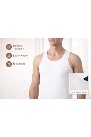 Qulat Berrak Erkek Lazer Kesim Görünmez Dikişsiz Atlet %85 Pamuk %15 Elastan Slim Fit İz Yapmaz Beyaz