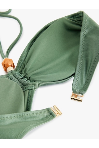 Koton Aksesuarlı Boyundan Bağlamalı İpli Straplez Bikini Üstü Haki 5sak10118mm Haki
