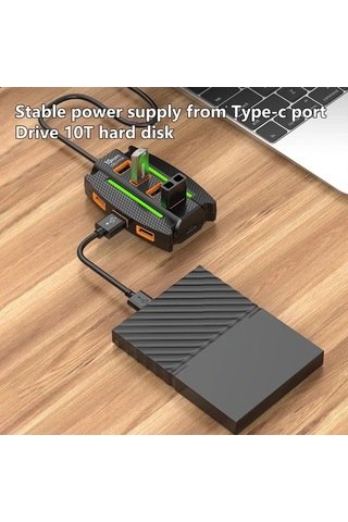 Xuweiwei 1 Adet Siyah Yüksek Hızlı 10 Portlu Usb 2 0 Hub Rgb Işıklı Çoklu Cihaz Ayrıcı Veri Aktarım Tak Çalıştır 36v Bilgisayar Aksesuarı