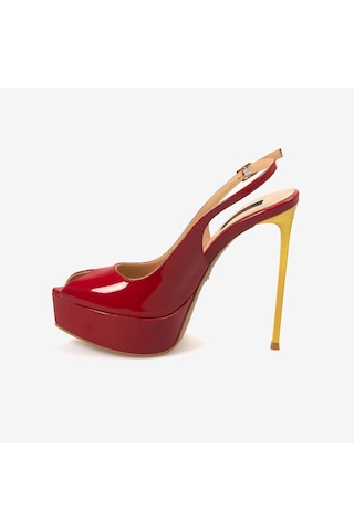 Rouge Kadın Enjeksiyon Kösele Taban Slingback 14,5cm İnce Topuklu Gece & Abiye Ayakkabı 7608 Kırmızı