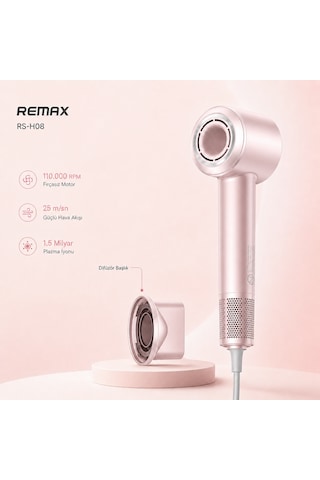 Remax Rs-h08 Yüksek Hızlı Akıllı Plazma Saç Kurutma Makinesi - İyonik 110.000 Rpm Hızlı Kurutma Pembe