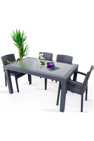 4 Kişilik Victor Koltuk 90x150cm Camlı Set Antrasit