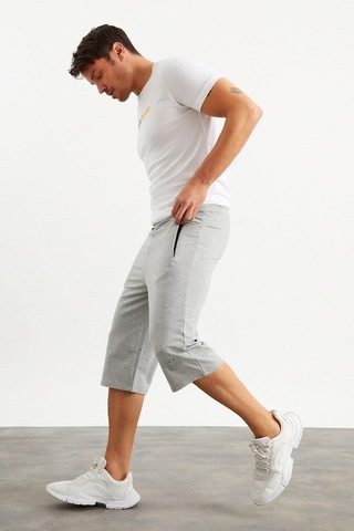 201762 Cep Nakış Detaylı Erkek Kapri-Gri Melanj