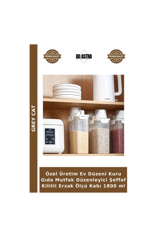 Özel Üretim Ev Düzeni Kuru Gıda Mutfak Düzenleyici Şeffaf Kilitli Erzak Ölçü Kabı 1800 Ml Çok Renkli