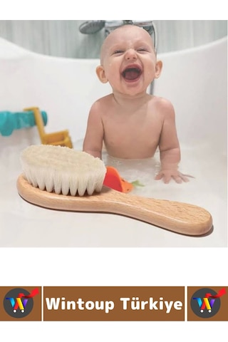Bebek Hassas Cilt İçin Banyo Saç Bakım Tarak Fırça Organik Keçi Kılı Ahşap Saplı Bebek Banyo Tarağı