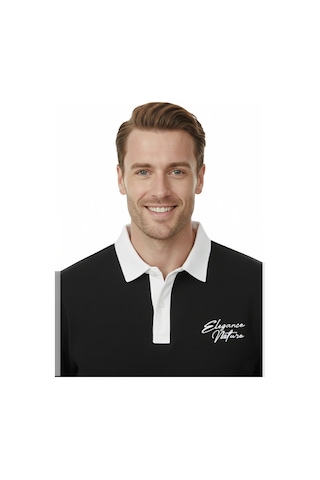 Deepsea Erkek Siyah Relax Fit İçi Polarlı Polo Yaka Sweatshirt Pamuklu Kalın Sweatshirt 2600762 Siyah