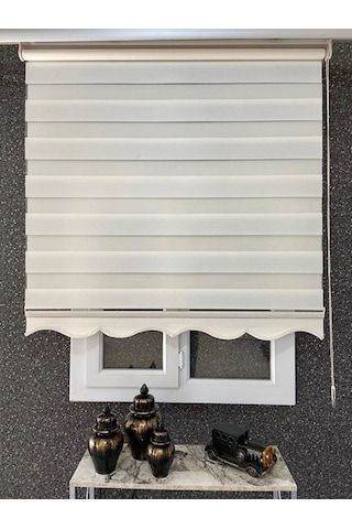 İthal Bambu Ekru Zebra Stor Perde Etek Dilimli 1. Kalite+alüminyum Kasa Ekru