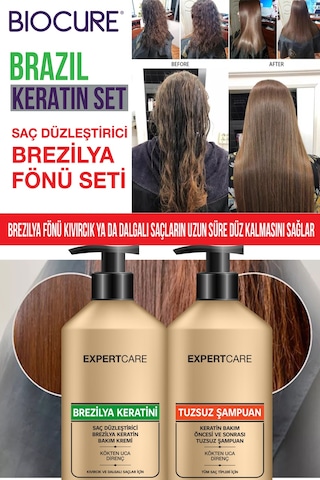 Biocure Saç Düzleştirici Brezilya Keratini 1 L + Tuzsuz Arındırıcı Şampuan 1 L