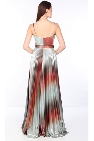 Kadın Ince Askılı Piliseli Parlak Abiye Renkli