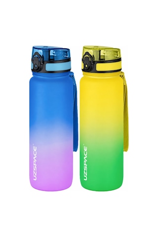 Uzspace 2'li Tritan Matara Seti 800 Ml Çift Renk Softtouch Ff Collection Tritan Su Matarası Mavipembe-sarıyeşil