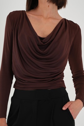 Alexandergardı Degaje Yaka Dökümlü Bluz Kahverengi