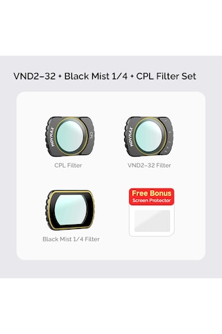 Movmax Vnd2-32 + Black Mist 1/4 + Cpl Filter Set For Djı Pocket 3