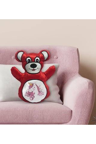 Bk Gift Unicorn Tasarımlı Kırmızı Ayıcık Yastık-2