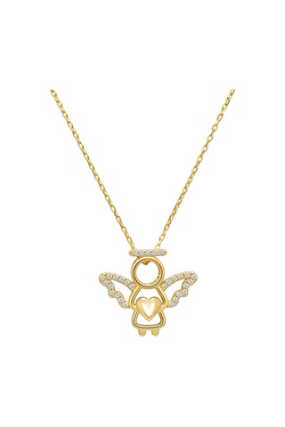 925 Ayar Gümüş Zirkon Taşlı Kalpli Melek Kadın Kolye Gold Silver Renk Seçenekli Gold - 911686729 Gold