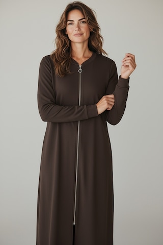 Kadın Önü Fermuarlı Kolu Manşetli Gizli Cepli Mevsimlik Kap Kahverengi