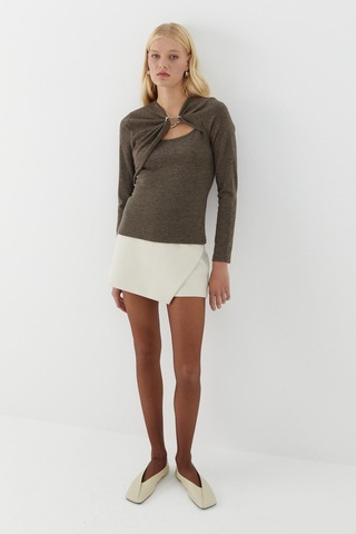 Yakası Halka Detaylı Bluz Kahverengi Kahverengi