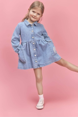 Defacto Uzun Kollu Jean Elbise Kız Bebek H0372a526smnm39 Mavi-nm39