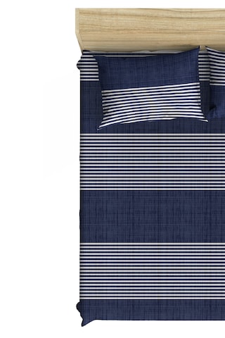 Pamuklu Lacivert Çizgili 90x190 Ve 100x200 Cm Tek Kişilik Yatakla