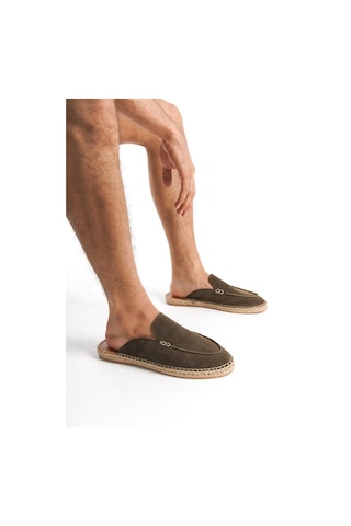 Mubiano Hakiki Deri Summer Erkek Süet Önü Kapalı Jüt Taban Haki Espadril Terlik -mssr3416-hk Haki