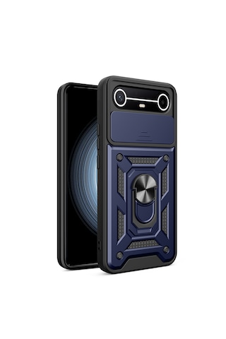 Tecno Spark Slim 5g Kılıf Tam Korumalı Magnetik Standlı Kamera Korumalı Sürgülü Vega Kapak Lacivert