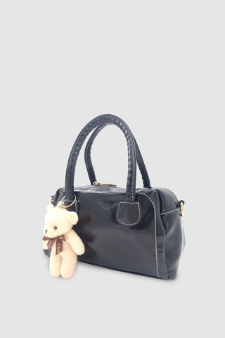 Wuclo Suera Ayıcık Charmlı Günlük Mini Tote Çapraz Askılı El Ve Kol Çantası Siyah