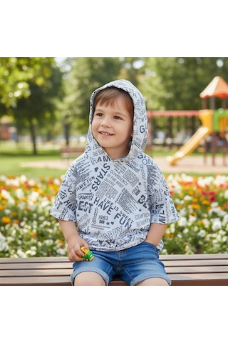 Bonbon Çocuk Kapşonlu Baskılı Beyaz Renk Tshirt Cb1026