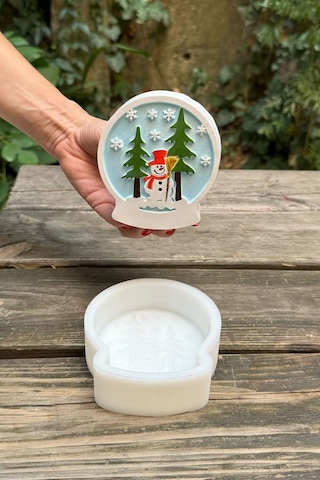 2d Kar Küresi Kardan Adam Desenli Silikon Mum Kalıbı