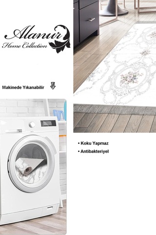 Dekoreko Kaymaz Taban Djt Mutfak Halısı Trend Saçaklı Modern 1494 gri