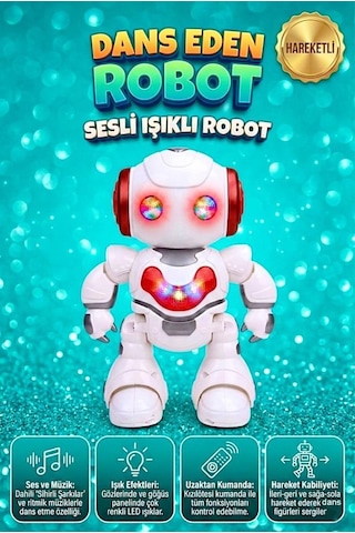 Dans Eden Robot 7 Fonksiyonlu Uzaktan Kumandalı Işıklı Sesli Müzikli Yürüyen Akıllı Oyuncak Robot Kırmızı