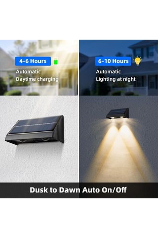 Xindoker Solar Duvar Lambası Dış Mekan, Ipx4 Su Geçirmez, Işık Kontrollü, 2800-3200k Sıcak Beyaz, 6-10 Saat Süre, 2 Adet Yh0615